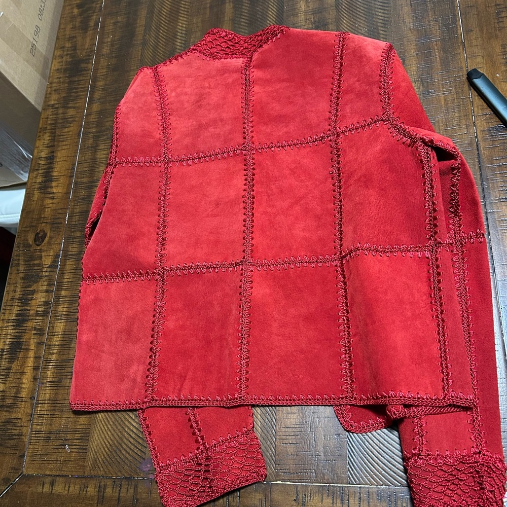 Red Suede Patchwork Women's Jacket - image 3